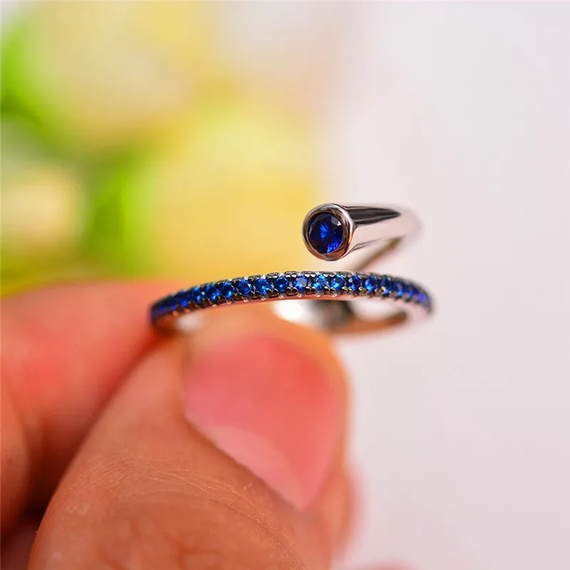 Милое женское маленькое кольцо с голубым камнем Настоящее серебро 925 Обручальное кольцо винтажные Свадебные Кольца для женщин