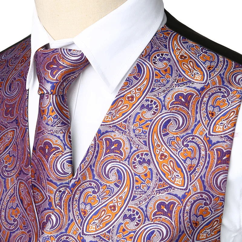  Mens Wedding Party Waistcoat Men 3pcs Vest Necktie Handkerchief Set 2019 Brand New Elegant Paisley 