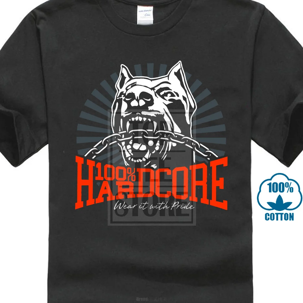 

100% Hardcore T Shirt Dog 1 Black Gabber Techno Partyoutfit New 2018 Hot Summer Casual T Shirt Printing Top Tee Plus Size