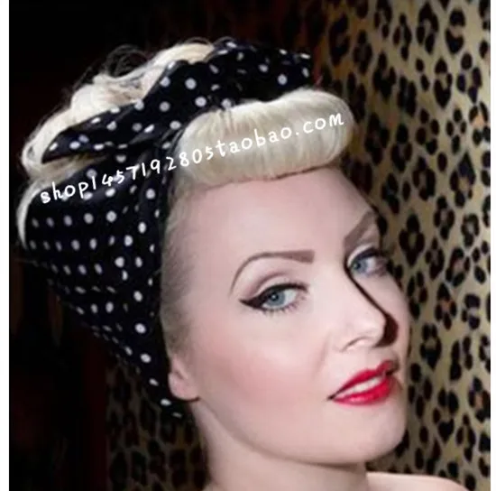 psychedelic yellow polka dots dolly bow rockabilly head scarf hair wrap bandana
