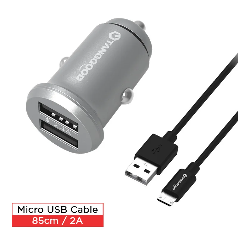 TANGGOOD Dual USB Автомобильное зарядное устройство мини 4.8A полностью металлическое автомобильное зарядное устройство адаптер для iPhone 7 samsung S8 Xiaomi mi5 mi6 - Тип штекера: add micro cable