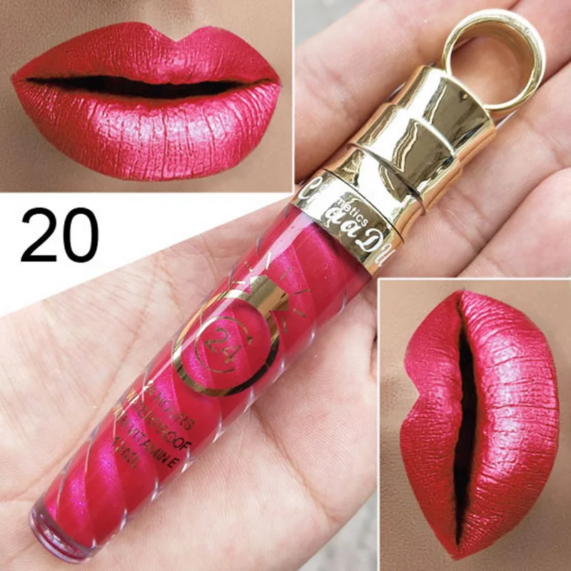 20 цветов Shimmer Matte губная помада макияж жемчужный металлик блеск для губ косметический водостойкий стойкий блеск для губ Увлажняющий блеск для губ для женщин - Цвет: 20