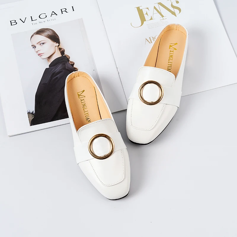 

Plus Size 35-40 Woman Pu Leather Causal Breathable Shoes Slipper Ladies Flats Student Chaussure Femme Black White Mother Loafers