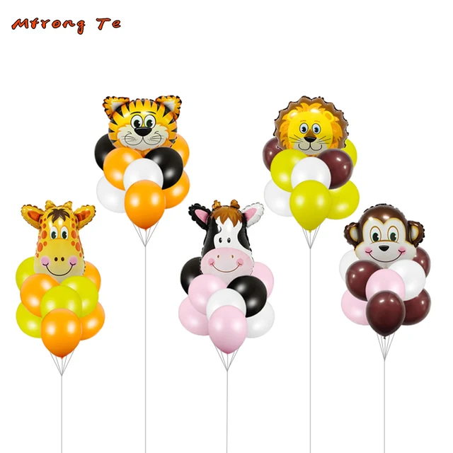 9pcs Giraffe Monkey Zebra Cow Animal Head Air Helium Balloon Bouquet Themed Party Decor Kids Gifts Toy Birthday Party Supplies