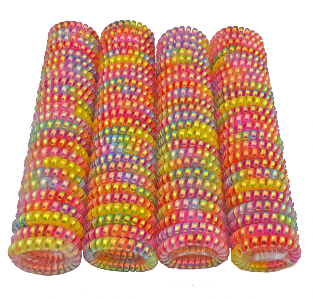 

Lots 100 Pcs 5.5cm Colorful Elastic Telephone Wire Hairband Hair Ties Rope Plastic Hair Bands Accessories