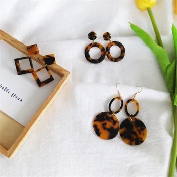 The New Brown Acetate Version Geometric Earrings Temperament Personality Exaggerated Earrings Korean Simple Fashion Women