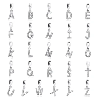 

ELESHE 925 Sterling Silver Alphabet Letter A-Z Crystal Dangle Charms Beads Fit Original Authentic Bracelet Necklace DIY Jewelry