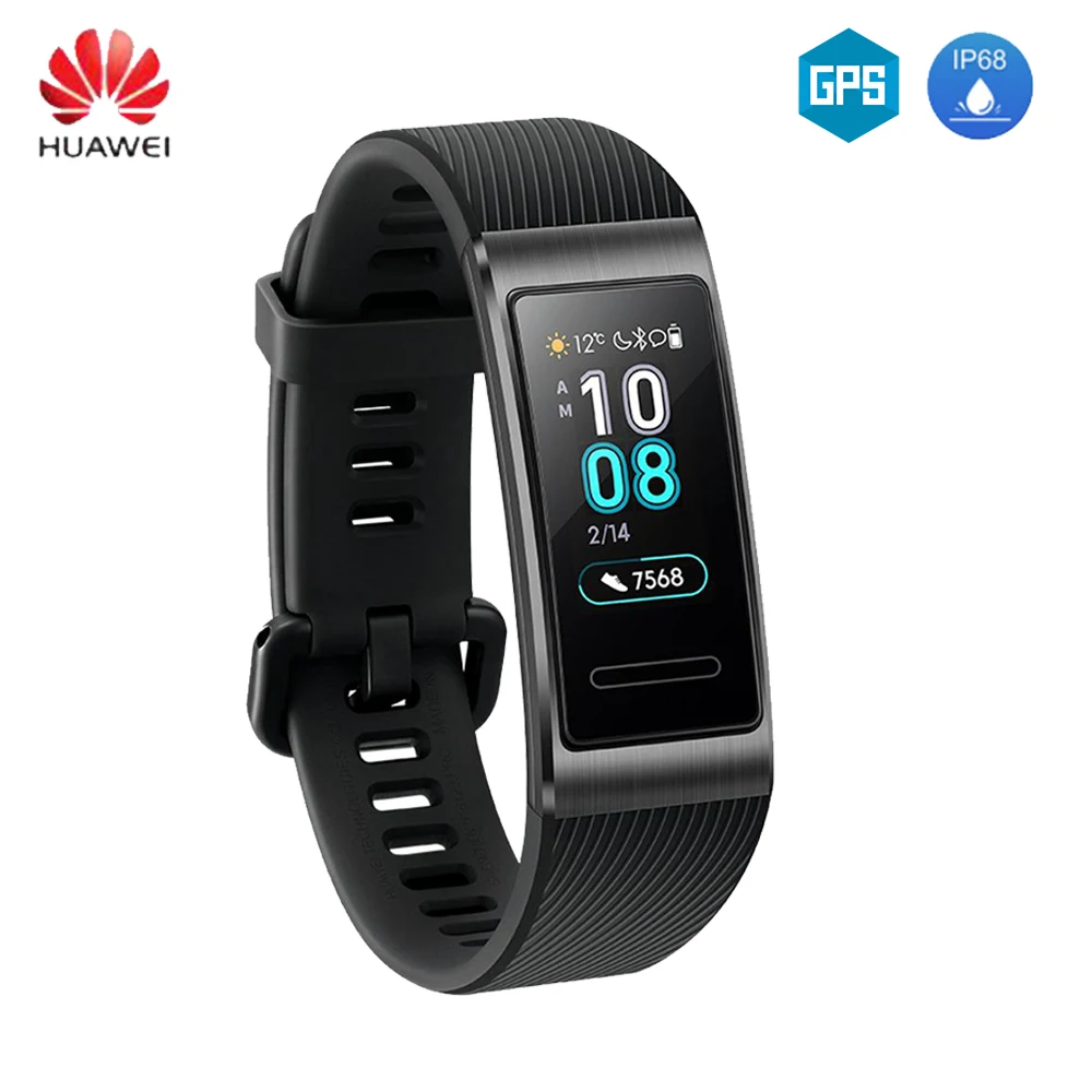 

[IN STOCK]Huawei Band 3 Pro GPS Smart Bracelet 5ATM Waterproof 15 Days standby 0.95 Inch AMOLED Screen Heart Rate Smart band