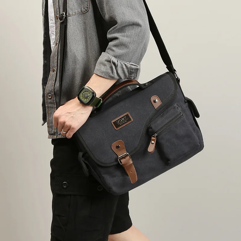 

Vintage High Quality Canvas Messenger Bags for Men Teenager School Bookbag Men Fashion Ipad Crossbody Bag