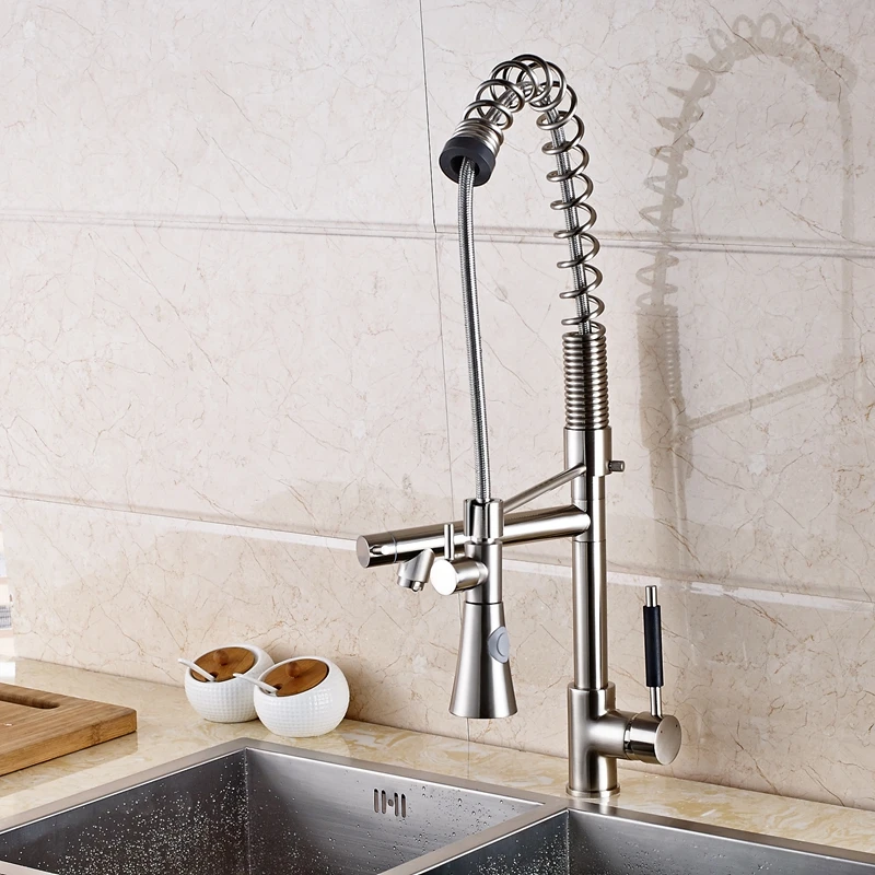 Large Spring Single Handle Kitchen Faucet Dual Swivel Spout Vessel Mixer Tap New