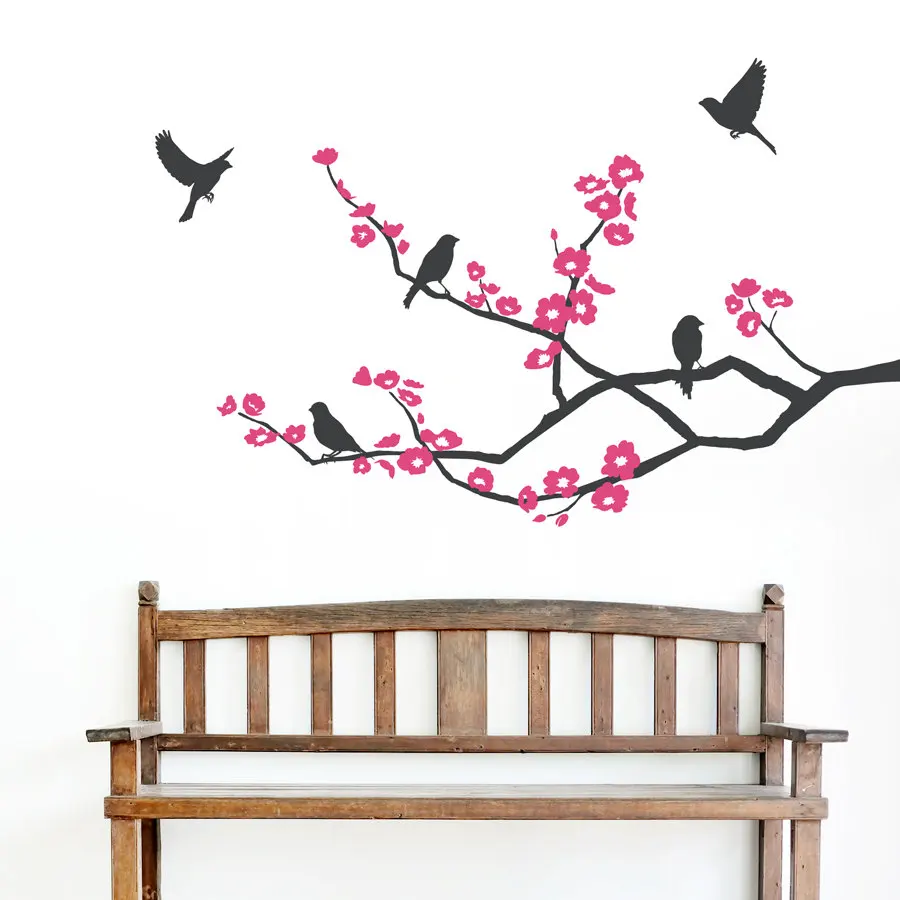 Flying Bird Art Stickers Wallpaper Waterproof Vinyl Flower Branch Wall