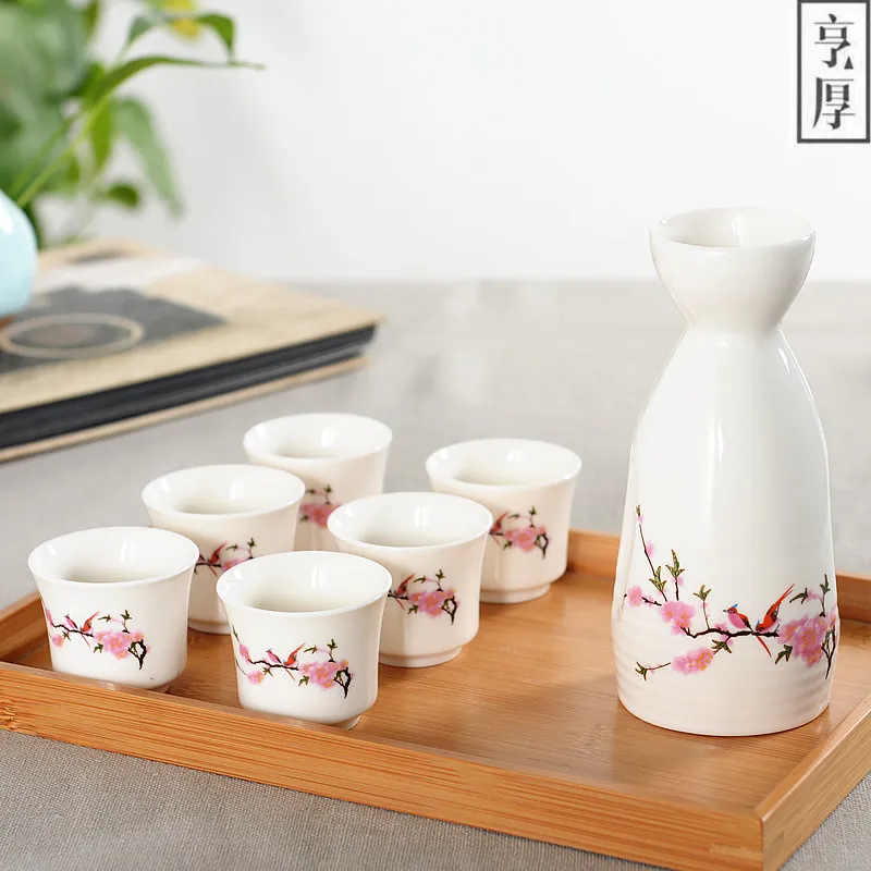 7pcs Japanese Style Ceramic Sake Pot Cups Set Wine Liquor Spirits