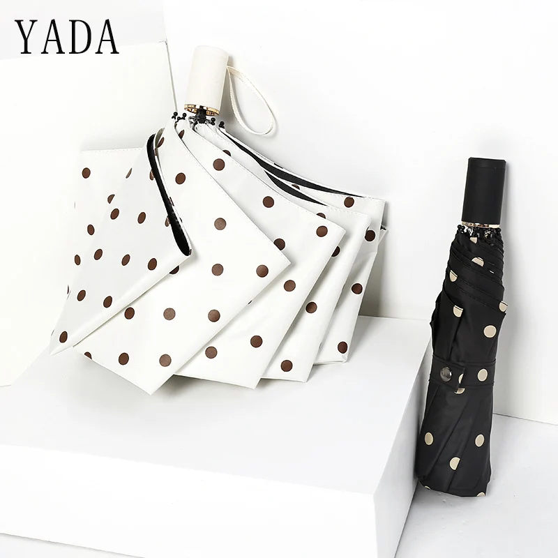 

YADA 2019 High Quality Black Dot Umbrella Rain Anti-UV Fashion Sunny&Rainy Umbrella For Women Windproof Folding Umbrellas YS669