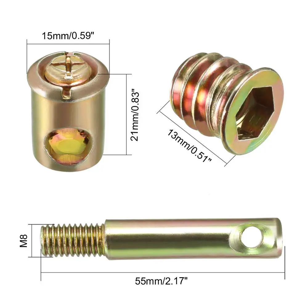 Uxcell новинка,, 6 комплектов/10 комплектов/наборы, мебельное соединение, 15x14 мм, 15x21 мм, гайка колеса, кулачок, фитинг с дюбелем, винт, соединительный крепеж