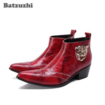 

Batzuzhi 6.5cm Heels Men Boots Pointed Toe Designer's Genuine Leather Men Ankle Boots Botas Hombre Party and Wedding Footwear!