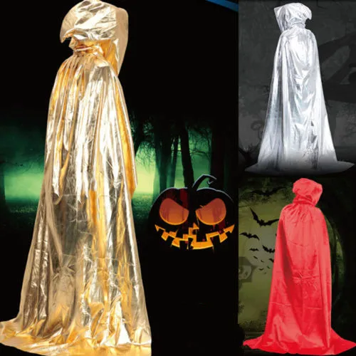 

Halloween Party Stage Costume Metallic Cloak Cape Hooded Cosplay Ball Dress Mens Cosplay Costumes Gold Silver