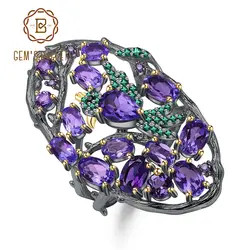 GEM'S BALLET 4.97Ct, натуральный аметист, кольца на палец, 925 пробы, серебро, ручной работы, лесная птица, кольцо для женщин, вечерние, хорошее