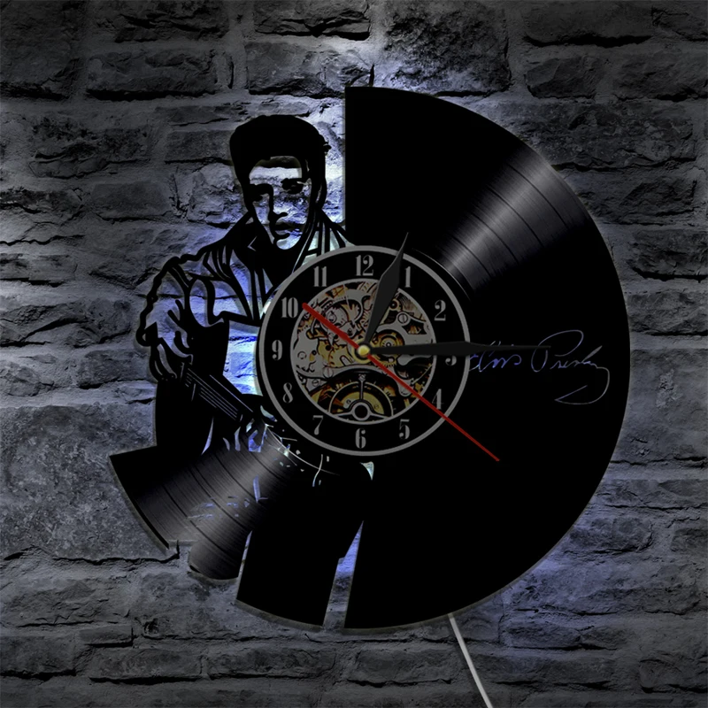 Настенные часы King Of Rock Elvis Presley музыкальная тема в современном дизайне виниловые