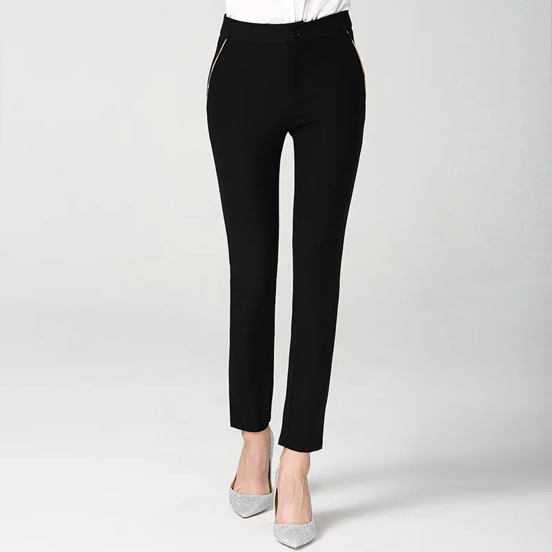 BURDULLY Для женщин брюки женские весна и осень Для женщин Высокая талия черный самосовершенствование Дикие повседневные брюки эластичные штаны - Цвет: Черный