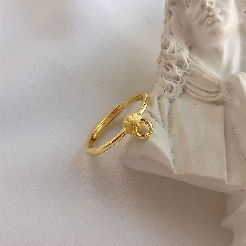 

Women's Authentic S925 Sterling Silver FINE JewelryGolds Flower &Lucky Circle ring adjust high quality TLJ648