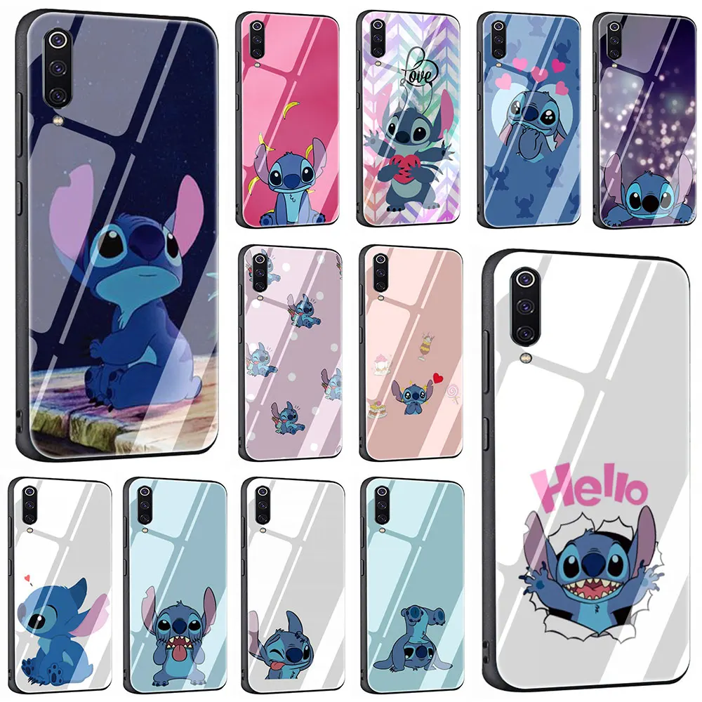 

Cute funny Stitch Emoji Tempered Glass Cover Case for Xiaomi 8 Lite A1 A2 9 Redmi Note 5 6 7 Pro 6A 4X F1