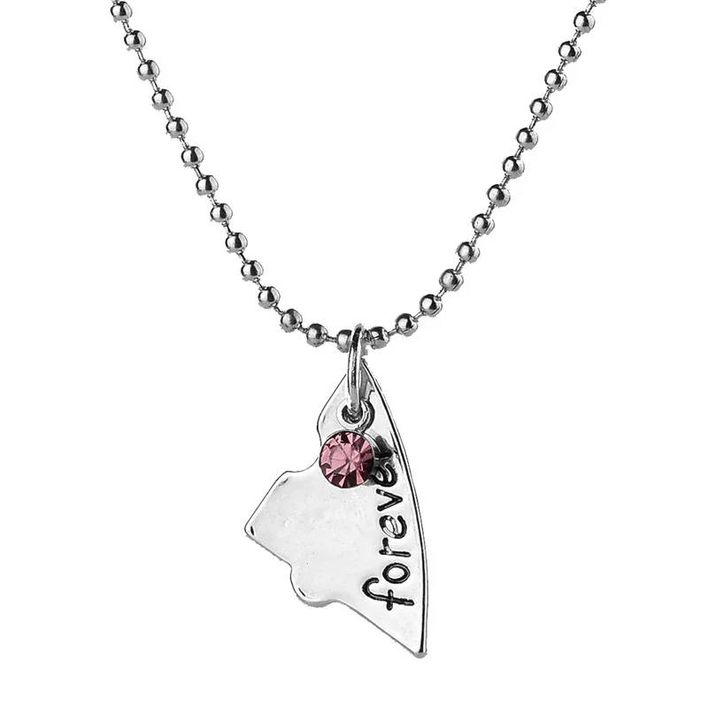 New style 4 pcs/set Stitching Broken Heart Shape Necklace Best Friends Forever And Ever Inlaid Red Blue Crystal Pendant Necklace - Image 2