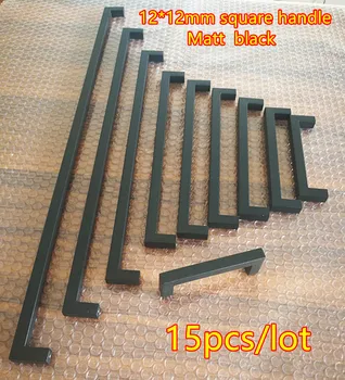 

15pcs/lot 12*12mm Stainless Steel Matt Black Cabinet Handle Square Bar 2"~24"