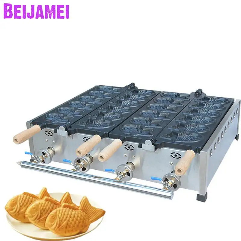 BEIJAMEI самый популярный сжиженный газ Рыба Форма Taiyaki машина Двойная пластина 12 шт. Коммерческая газовая рыба Taiyaki вафельница