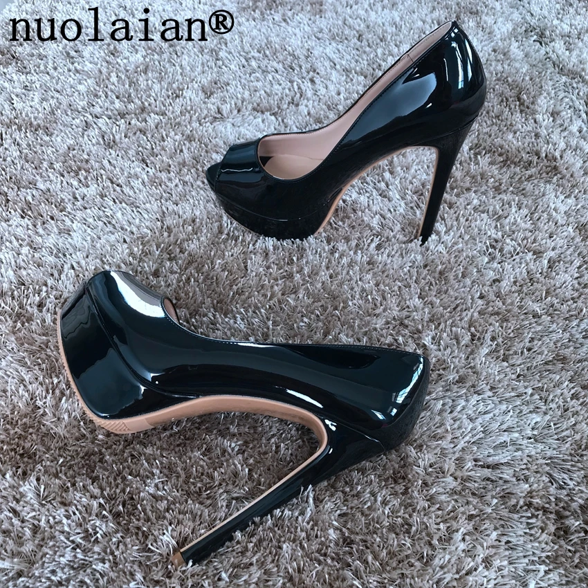 Zapatos de plataforma de 14CM para mujer, sandalias con punta abierta, de  charol, tacón alto, para boda, color negro y rojo|Zapatos de tacón de mujer|  - AliExpress