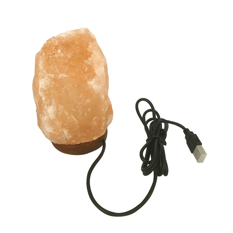  Natural Hand Carved USB Wooden Base Himalayan Crystal Rock Salt Lamp Air Purifier Night Light Dimme - 32854160160