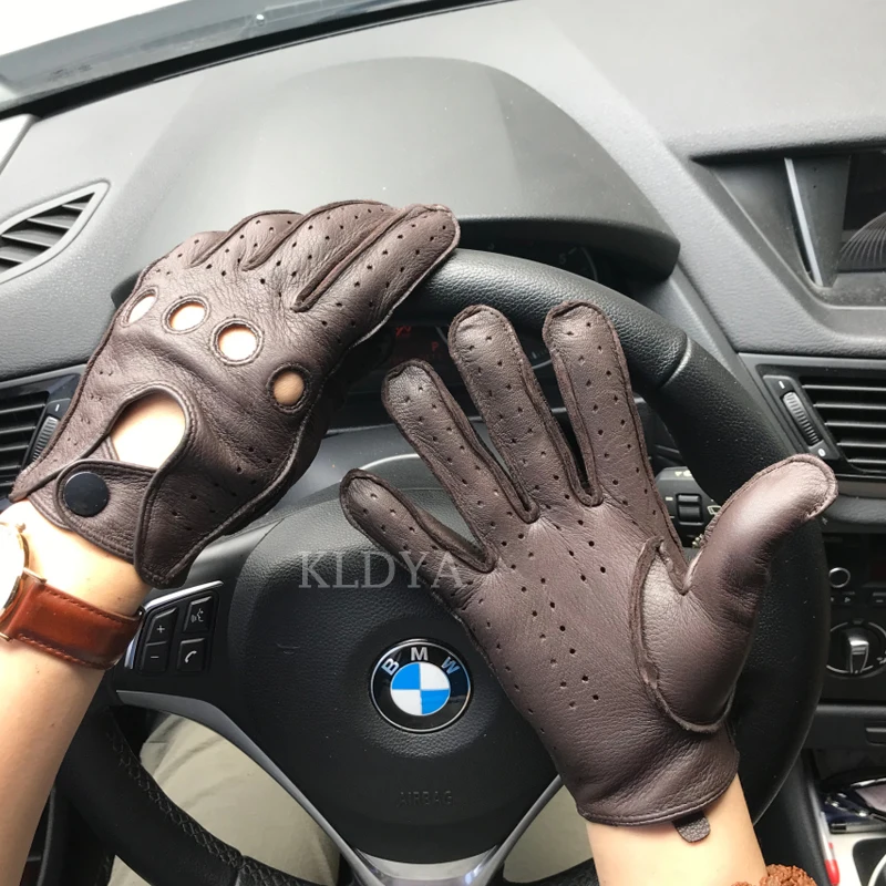 

Men's Fall and Winter Genuine Leather Gloves New Fashion Brand Men Brown Driving Unlined Gloves Goatskin Mittens Free Shipping