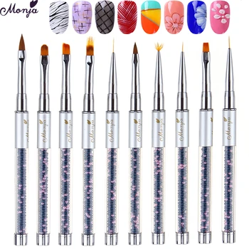 

Monja Acrylic UV Gel Extension Builder Liner Painting Brush Rhinestone Handle Nails Gradient Drawing Pen Manicure Nail Art Tool