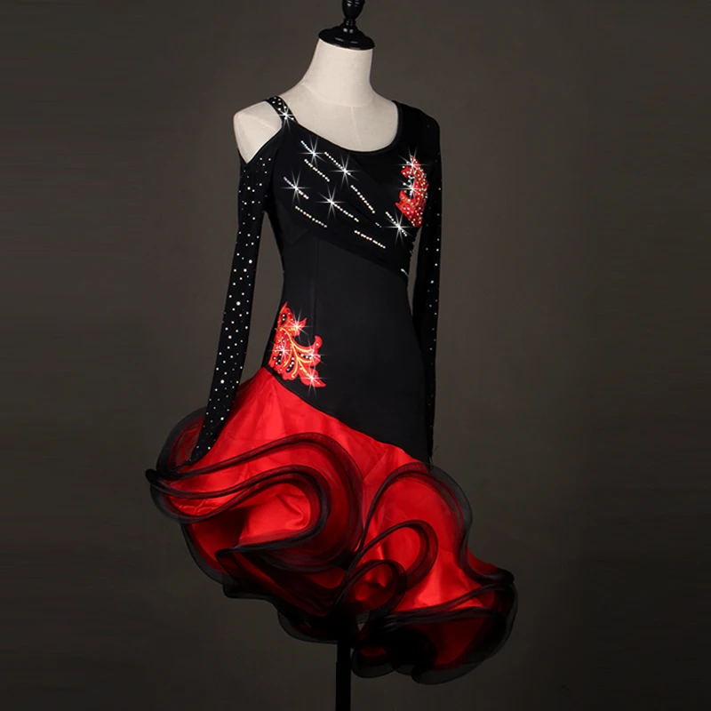 Dance Dress Sexy Dress Latin Dance Clothes For Women Latin Dance Flowers Long Sleeves Dress Girls Cha-cha