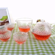 6в1 Хрустальный чайный набор-320 мл термостойкий стеклянный чайный горшок+ 215 мл ча хай чайные кувшины чашки+ 4x70 мл двойные стеновые чашки-B