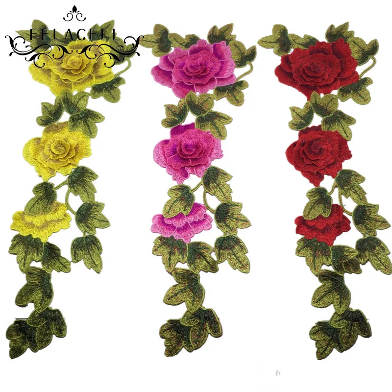 

FFLACELL Flower 3D Rose Blossom Applique Embroidery Patch Fabric Sticker Sew-on