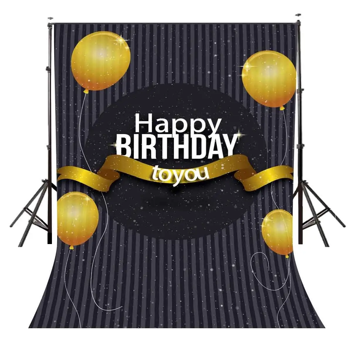 

150x220cm Happy Birthday Background Black and Gray Vertical Stripes Backdrops Studio Props Birthday Party Background