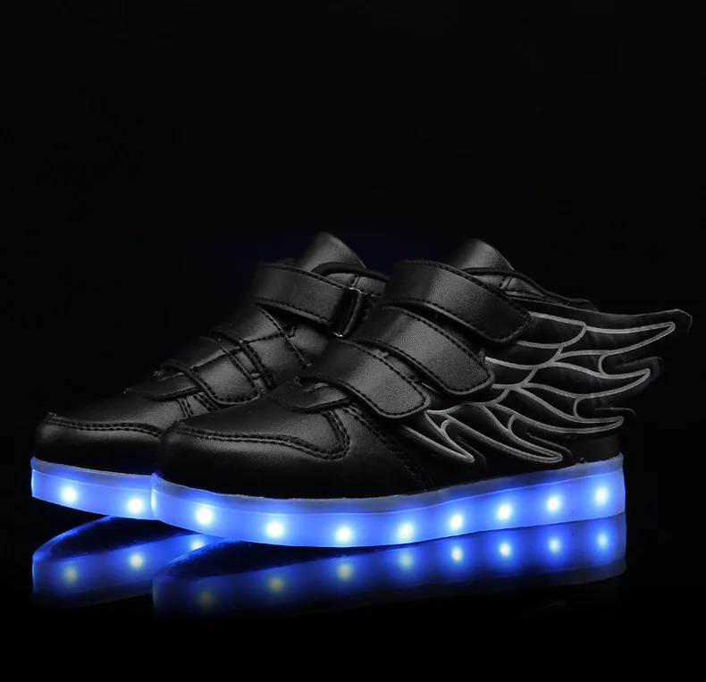 New usb charging glowing sneakers Kids Running led angel's wings kids with lights up luminous shoes girls' boys' shoes leather girl in boots