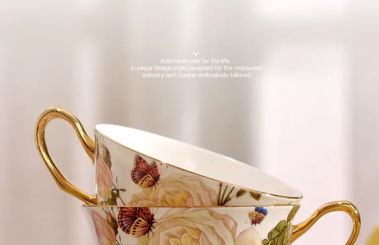 Европейский стиль, Высококачественная кофейная чашка из костяного фарфора, набор, бабочка и цветок, креативная послеобеденная чайная чашка, черная чашка, креативный подарок