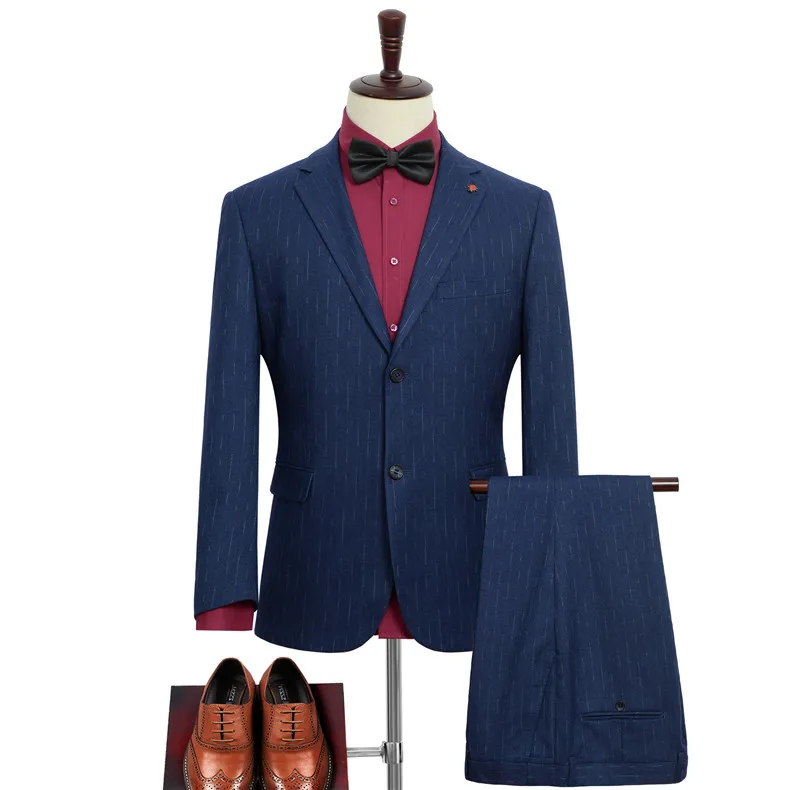 Брендовая одежда 2019 Новый мужской свадебный костюм из трех предметов деловой Повседневный синий полосатый костюм куртка для мужчин