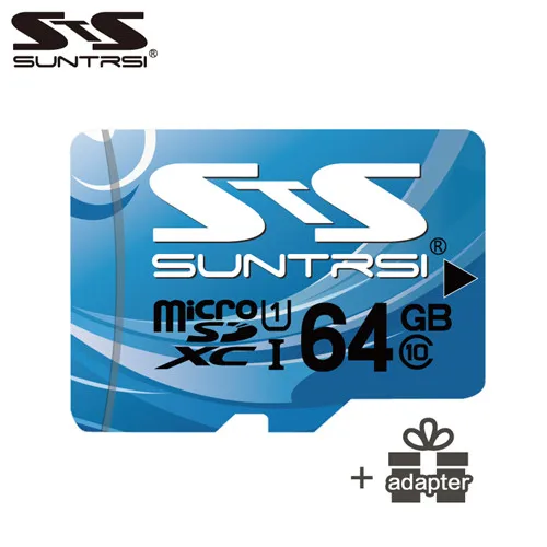 Suntrsi Microsd SD карта 256 ГБ 128 Гб карта памяти Мини TF карта класс 10 высокоскоростная Micro TF карта 64 ГБ реальная емкость - Емкость: 64GB with adapter