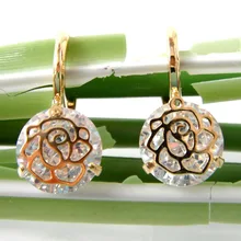 Navachi круглые 1,0 см кольцо с фианитом Кристалл желтый GP серьги-кольца цветок SMT2850