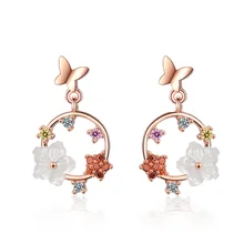 XIYANIKE 925 Sterlina Del Nastro Multicolore di Fiori Orecchini In Oro Farfalla Carino Dolce Per Le Donne del Regalo Della Signora di Modo Semplice 2019 Nuovo