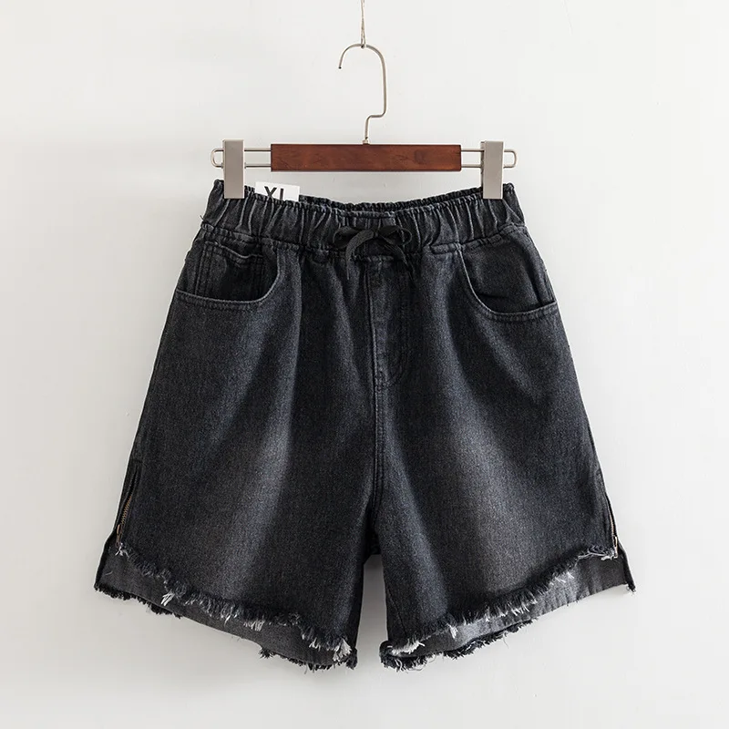 

Plus Size Casual 2019 summer Jeans Women Clothing Fashion Loose side zippers High waist wide-leg Denim Shorts F11-1993