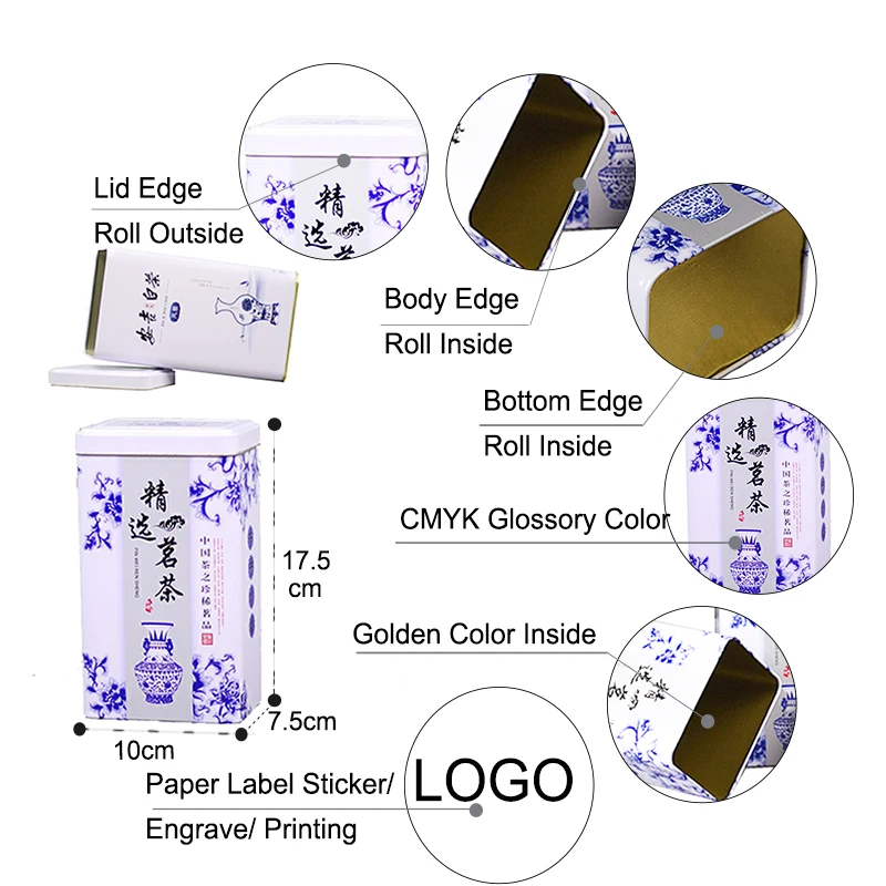 Xin Jia Yi упаковка банка с китайским чаем коробка Металлическая Прямоугольная форма коробки для хранения банки для кухни набор банок контейнер для чая