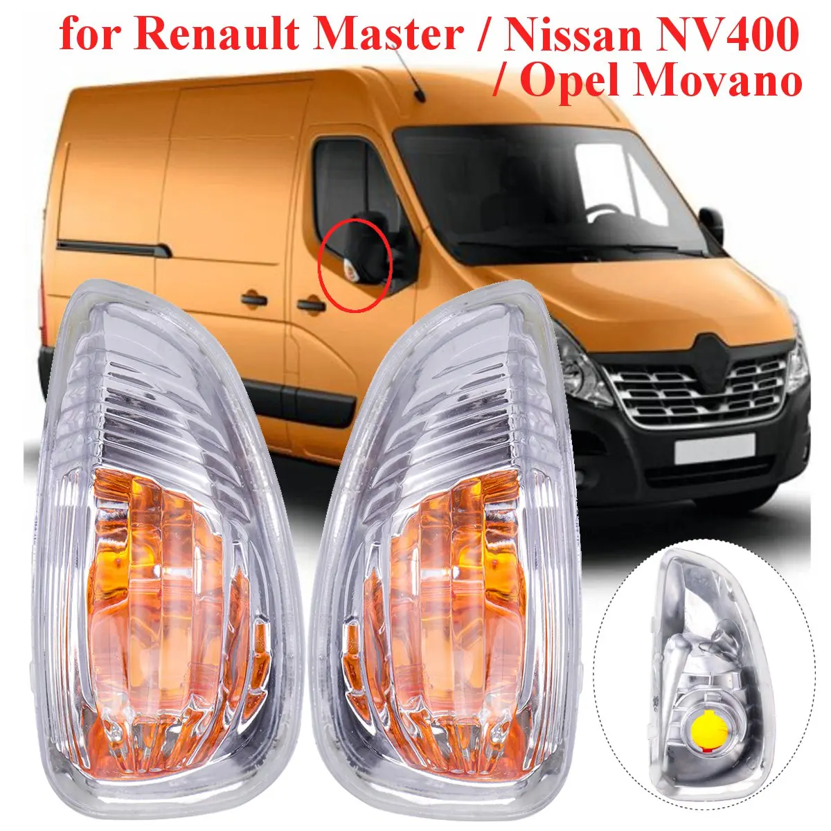 Влево/Вправо сторона боковое зеркало с подсветкой LED лампа для Renault Master Vauxhall Opel Movano Nissan NV400 2010 2011 2012 2013 - Испускаемый цвет: pair