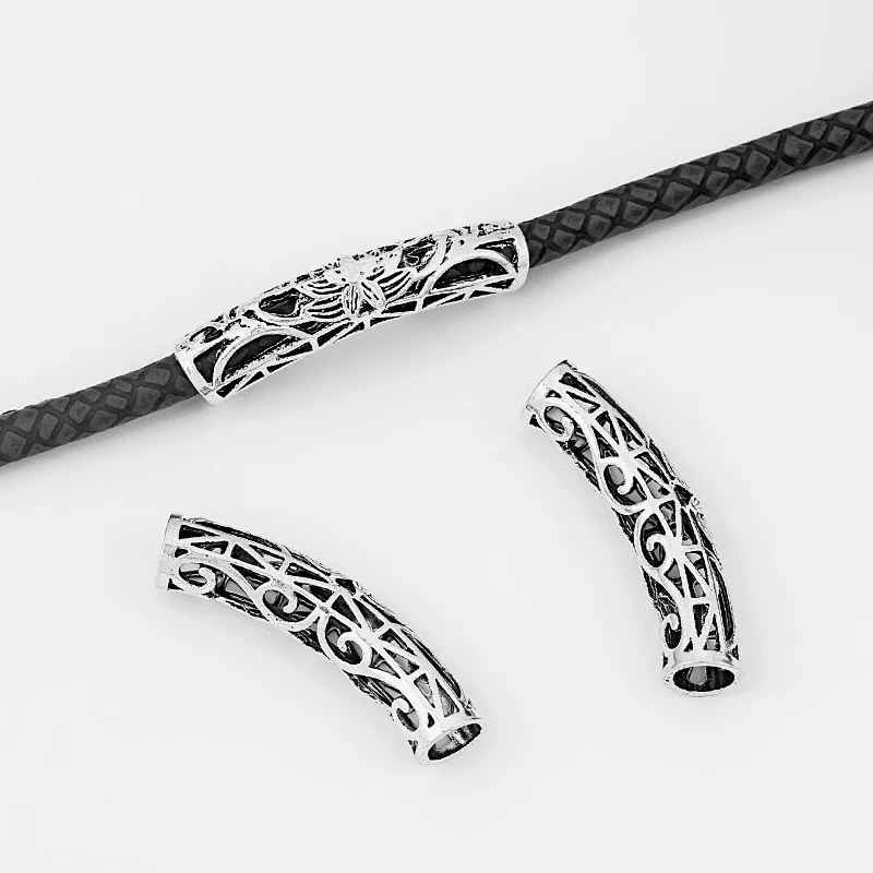 10pcs Antique Silver Curved Hollow Tube Spacer Beads for Bracelet