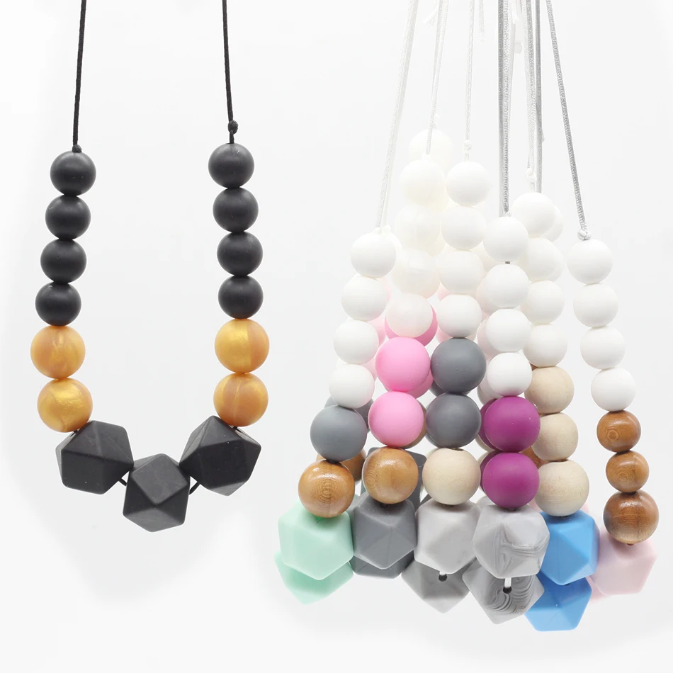 Baby Silicone Teether Necklace 1PC Collar Baby Silicone Bpa Free Silicone Beads Baby Sensory Toys Charm Pacifier