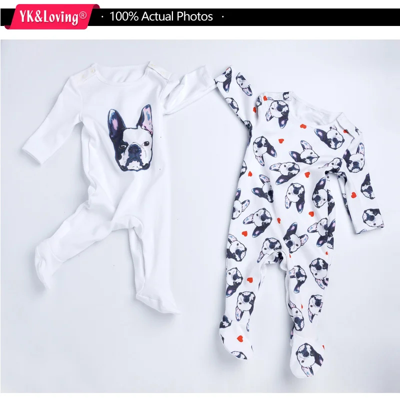 Baby Jumpsuit Cotton Baby Overalls Bulldog Long Sleeve Rompers Clothing Cotton Dog Anima 2022New Autumn/Winter Newborn Girl Boy Jumpsuit hat Cute Infant Baby Girls Romper