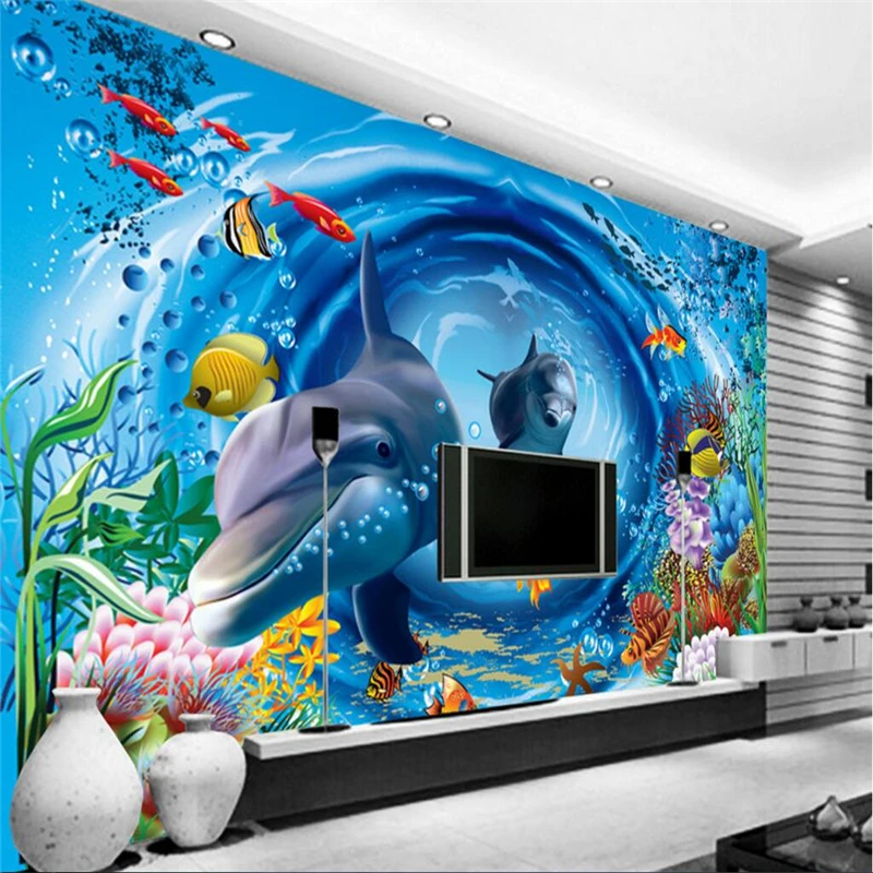 Custom mural wall paper for living room bedroom Underwater World Dolphins Mediterranean photo wall paper photo wall mural roll