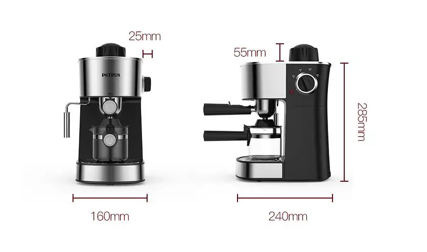 Petrus Бытовая Итальянская Кофеварка 5bar из нержавеющей стали полуавтоматическая кофемашина паровой Эспрессо кофеварка 240 мл для дома